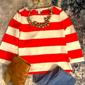 Striped knit top with 3/4 sleeves